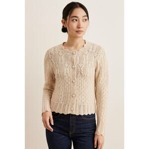 Joie Size Large Knit Cardigan Sweater Cream Preppy Textured Button Front